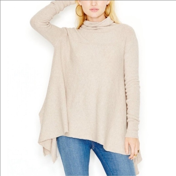 Free people turtleneck sweater flowy oversized high low beige size XS‎ lagenlook - Picture 1 of 6